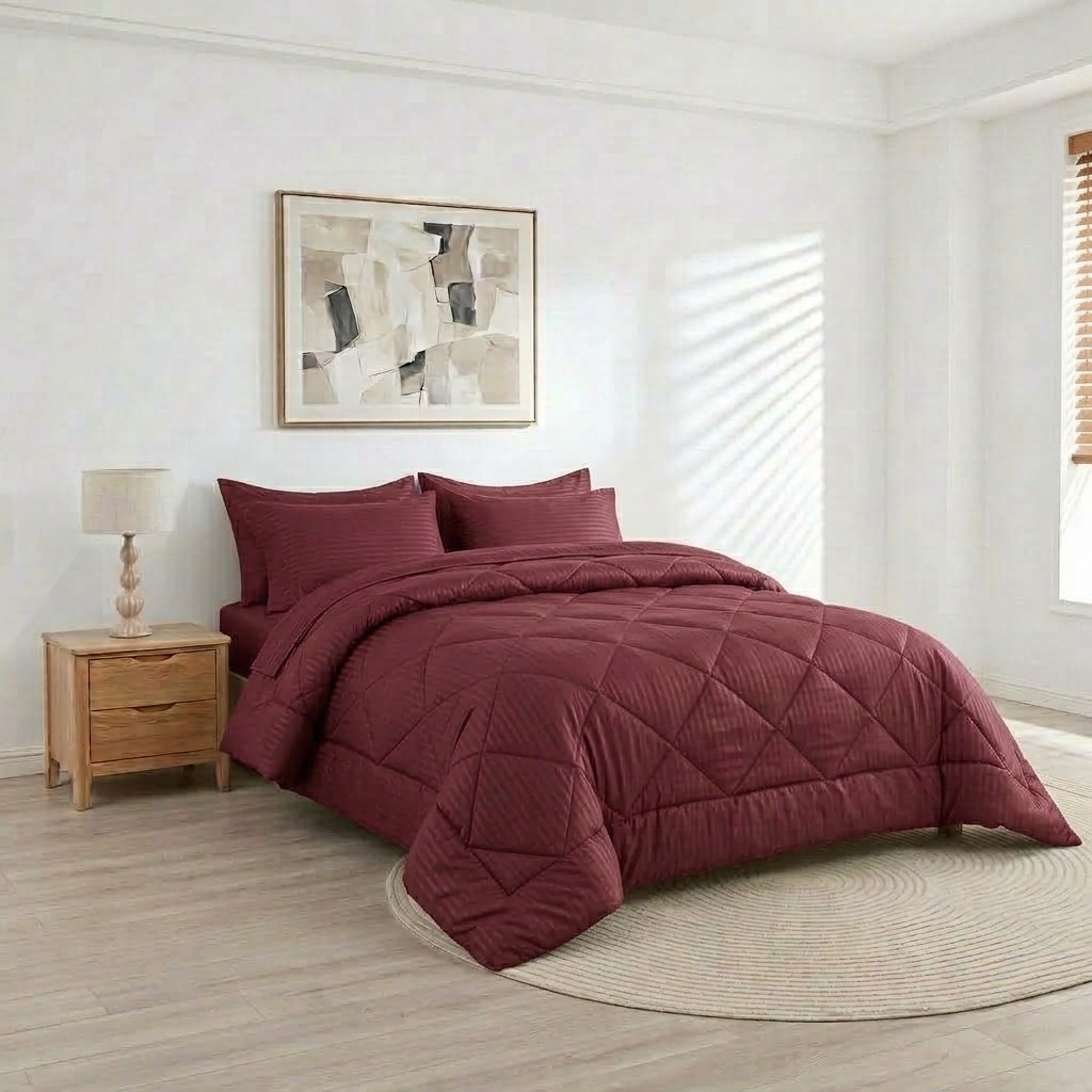 Microfiber Burnt Stripe Comforter  SET (7) PCS  - Nefertity